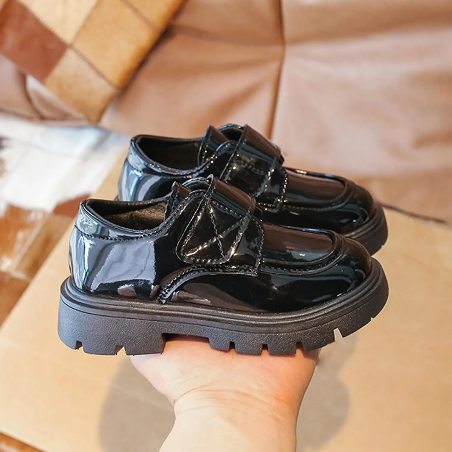 Chunky Loafers for Girl Toddler Dress Shoes Platform Heel Leather Flats Round Toe Girls School Uniform Slip On Shoes