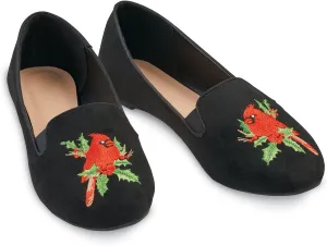 Collections Etc Comfortable Embroidered Cardinal Cushioned Insole Flats Black