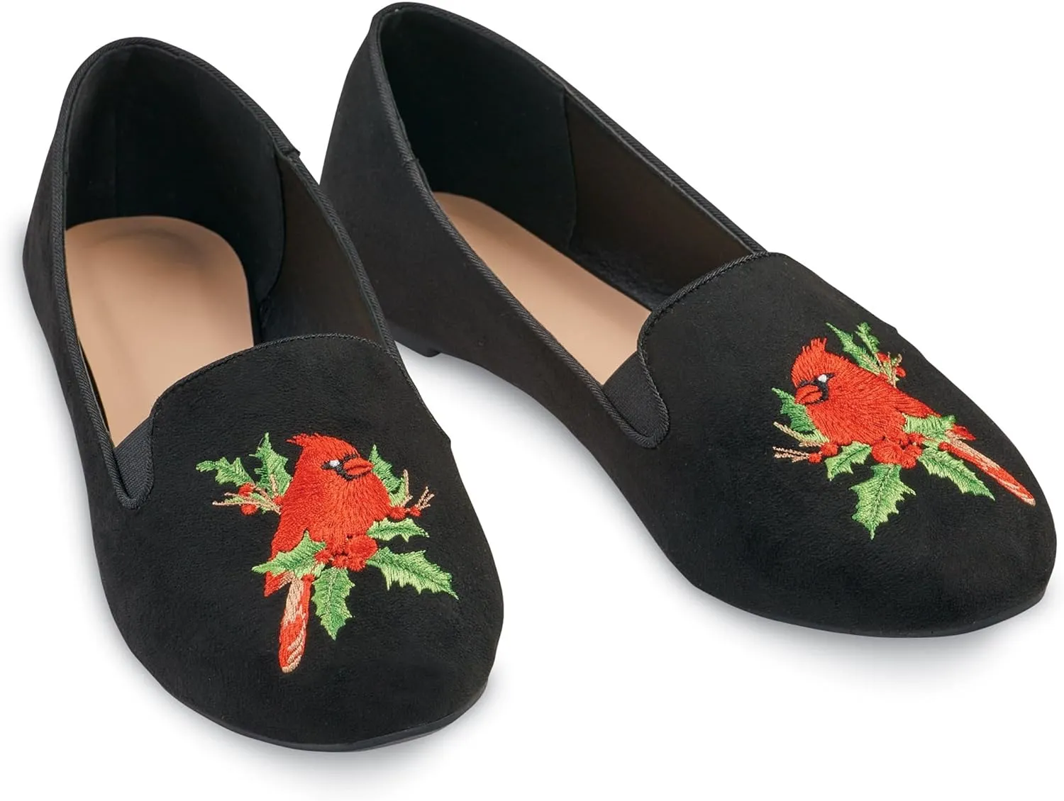 Collections Etc Comfortable Embroidered Cardinal Cushioned Insole Flats Black