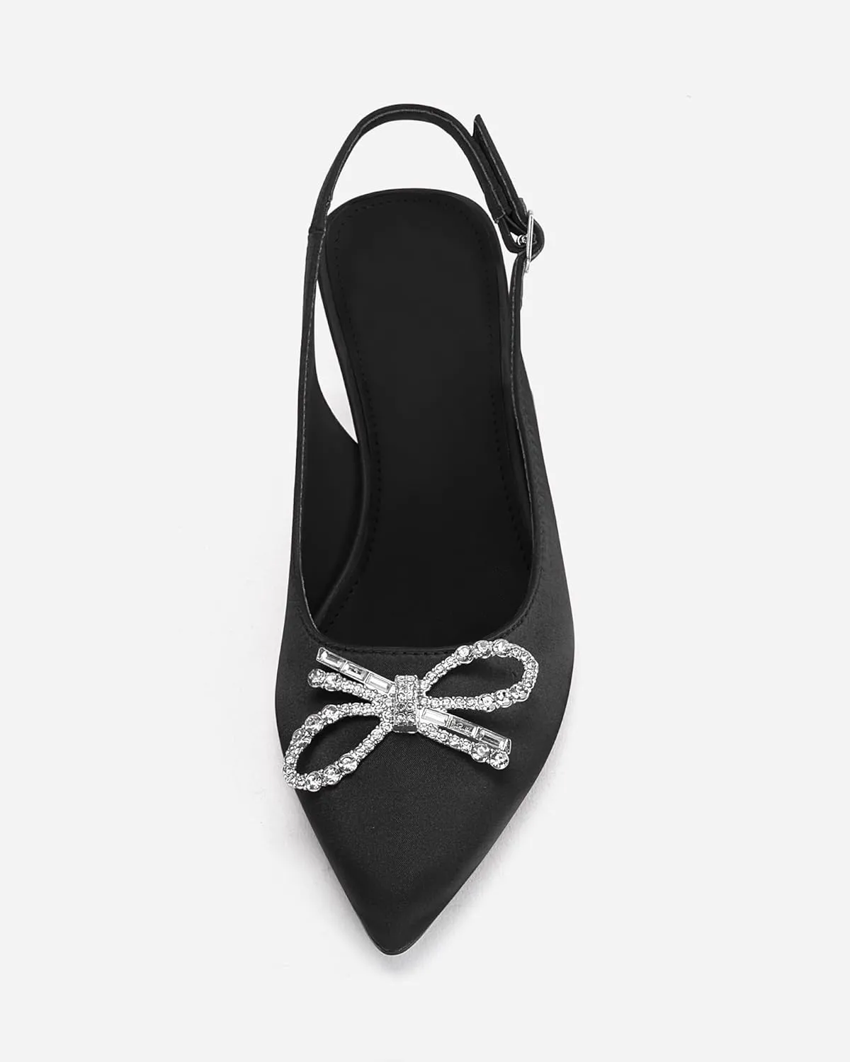 Coutgo Womens Kitten Heels Satin Pumps Slingback Pointed Toe Rhinestone Bow Wedding Dress Shoes