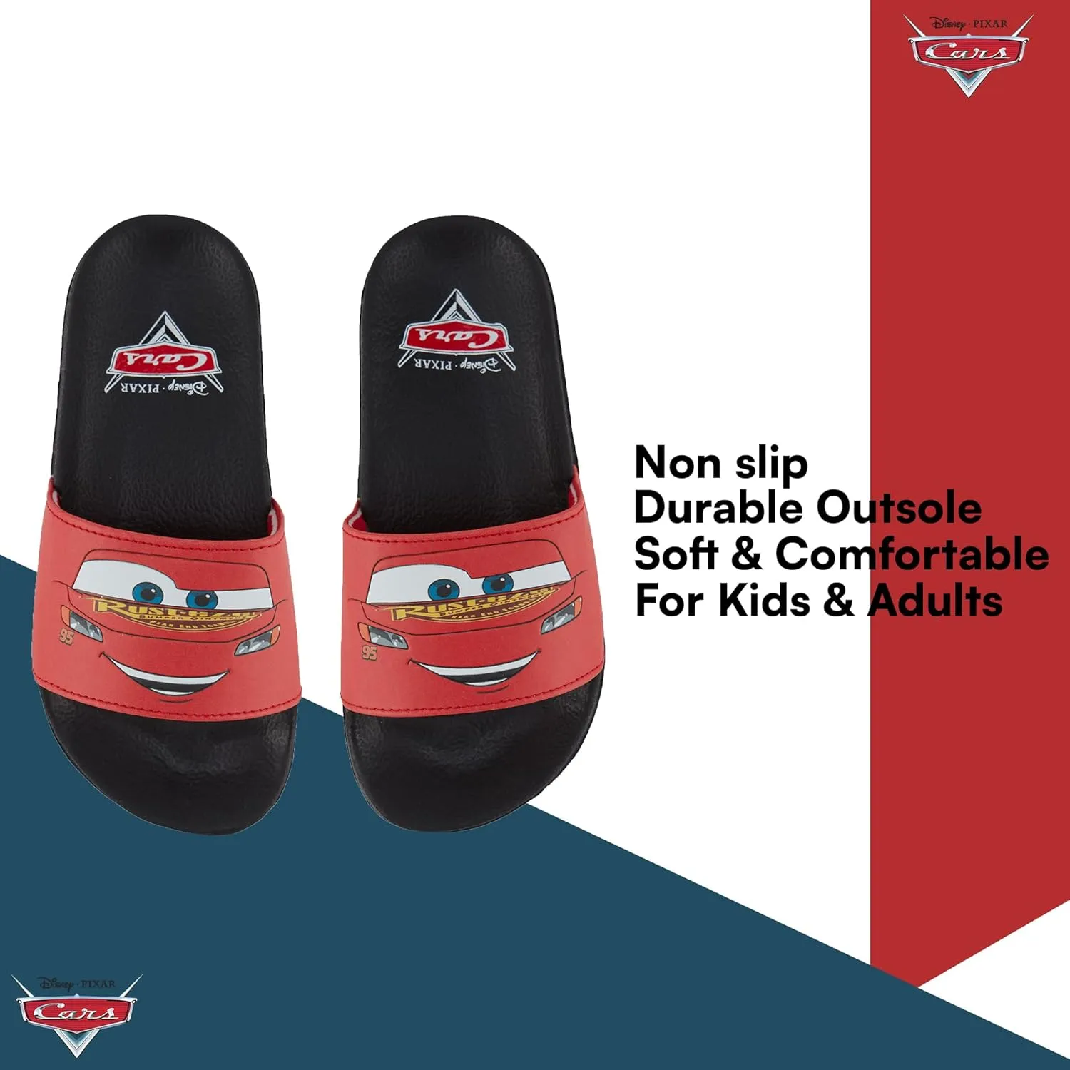 Disney Boys Pixar Cars Slide Sandals - Lightning McQueen Shoes - Lightning McQueen, Toe Mater, Doc Hudson, and Sally Carrera Slides