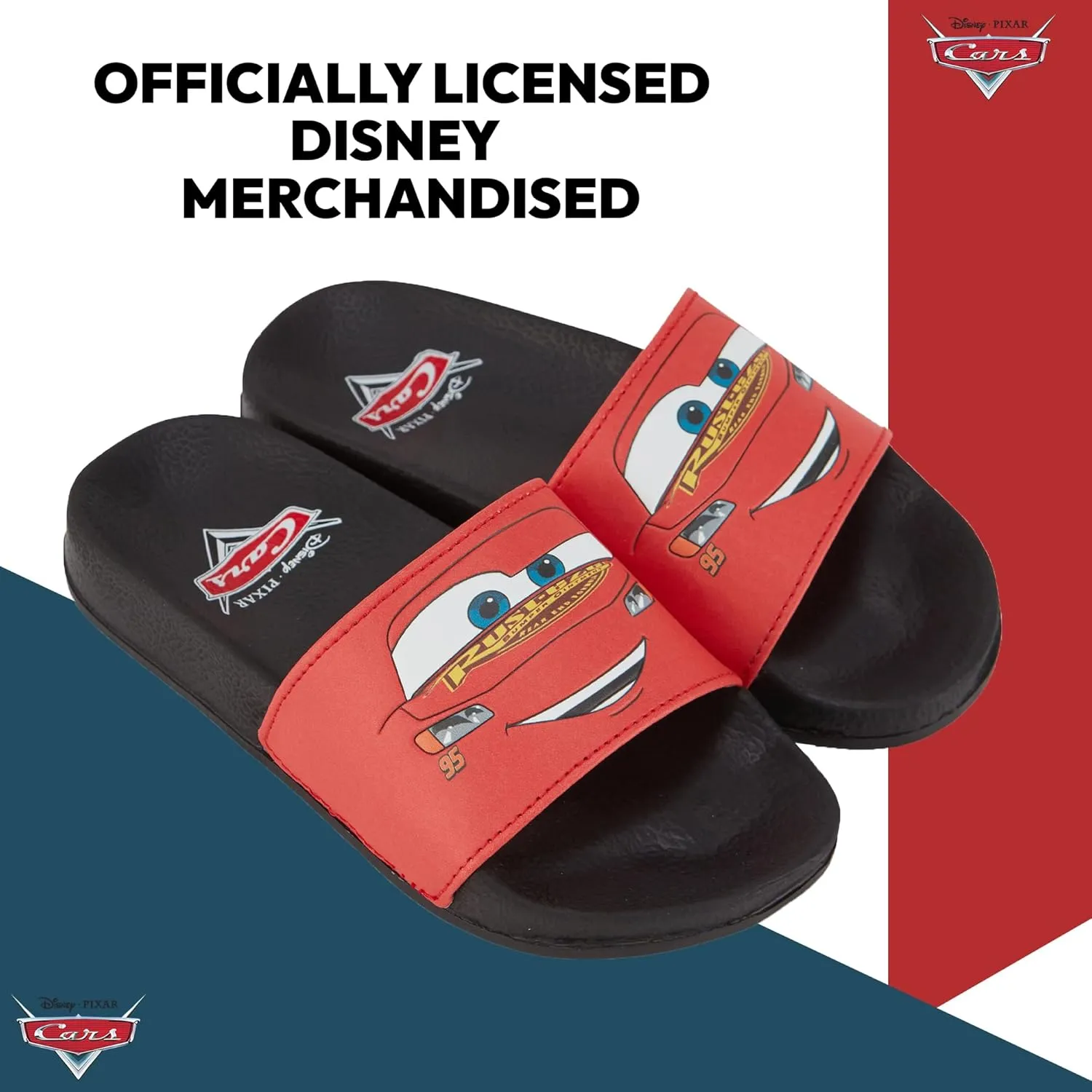 Disney Boys Pixar Cars Slide Sandals - Lightning McQueen Shoes - Lightning McQueen, Toe Mater, Doc Hudson, and Sally Carrera Slides