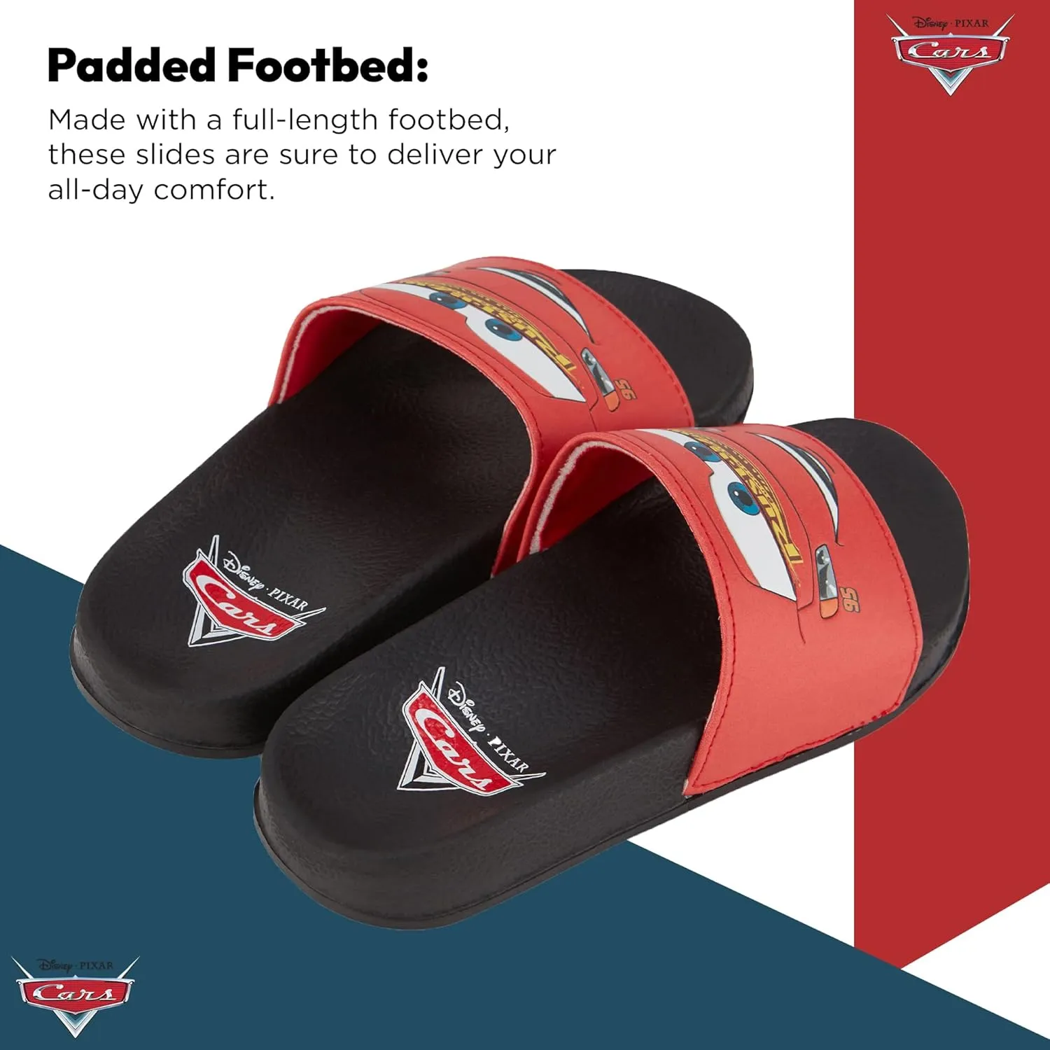 Disney Boys Pixar Cars Slide Sandals - Lightning McQueen Shoes - Lightning McQueen, Toe Mater, Doc Hudson, and Sally Carrera Slides