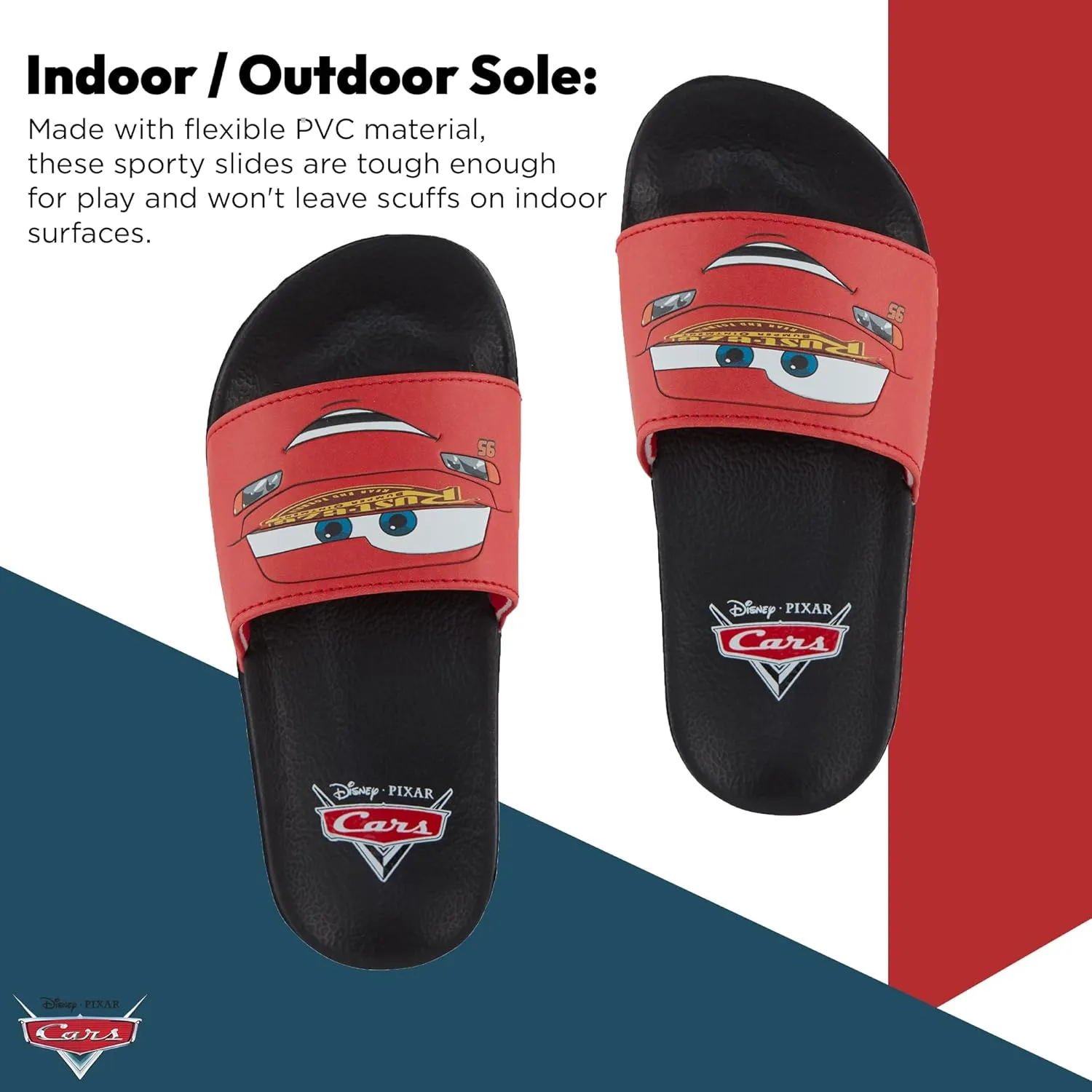 Disney Boys Pixar Cars Slide Sandals - Lightning McQueen Shoes - Lightning McQueen, Toe Mater, Doc Hudson, and Sally Carrera Slides