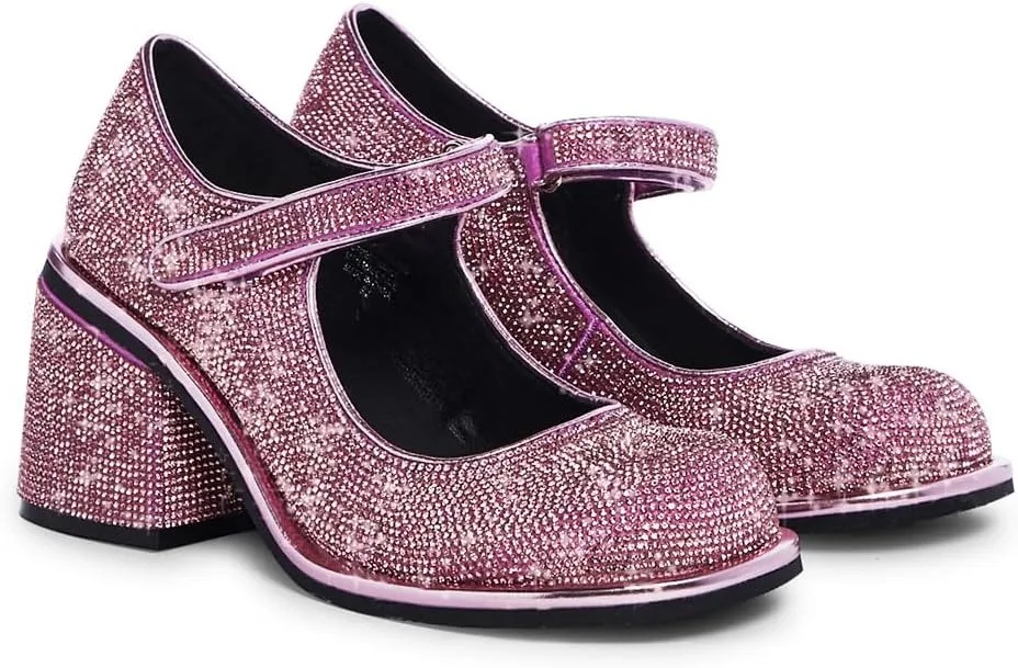 Dolls Kill Desire Me Rhinestone Mary Janes by Sugar Thrillz  Pumps with Sparkling Rhinestones, Block Heels, and Hook-and-Loop Closure, Perfect for Parties and Nights Out