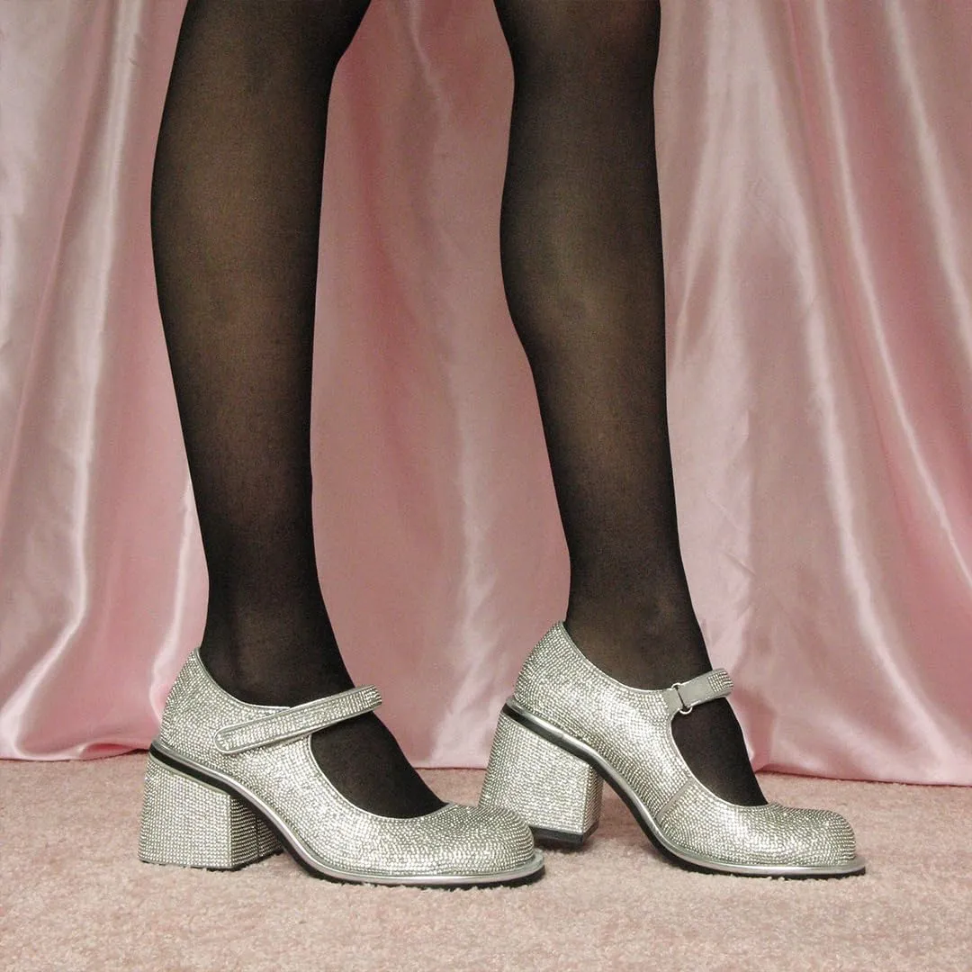 Dolls Kill Desire Me Rhinestone Mary Janes by Sugar Thrillz  Pumps with Sparkling Rhinestones, Block Heels, and Hook-and-Loop Closure, Perfect for Parties and Nights Out