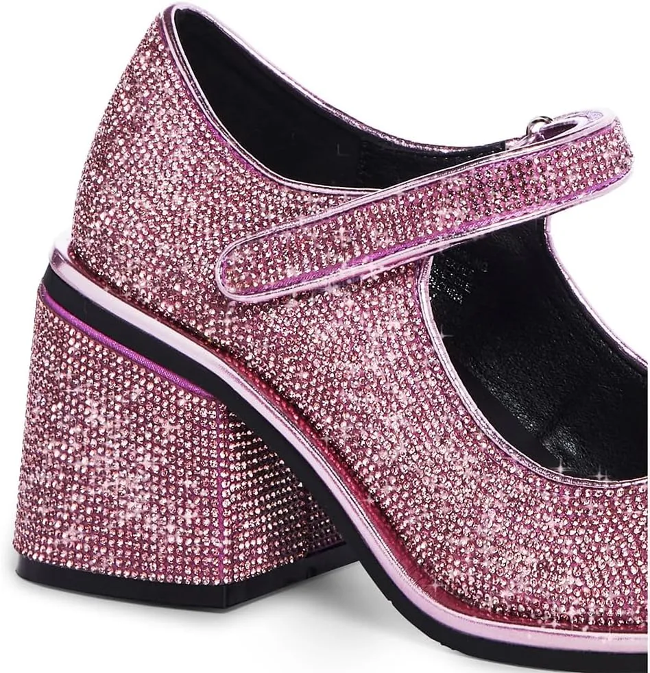 Dolls Kill Desire Me Rhinestone Mary Janes by Sugar Thrillz  Pumps with Sparkling Rhinestones, Block Heels, and Hook-and-Loop Closure, Perfect for Parties and Nights Out