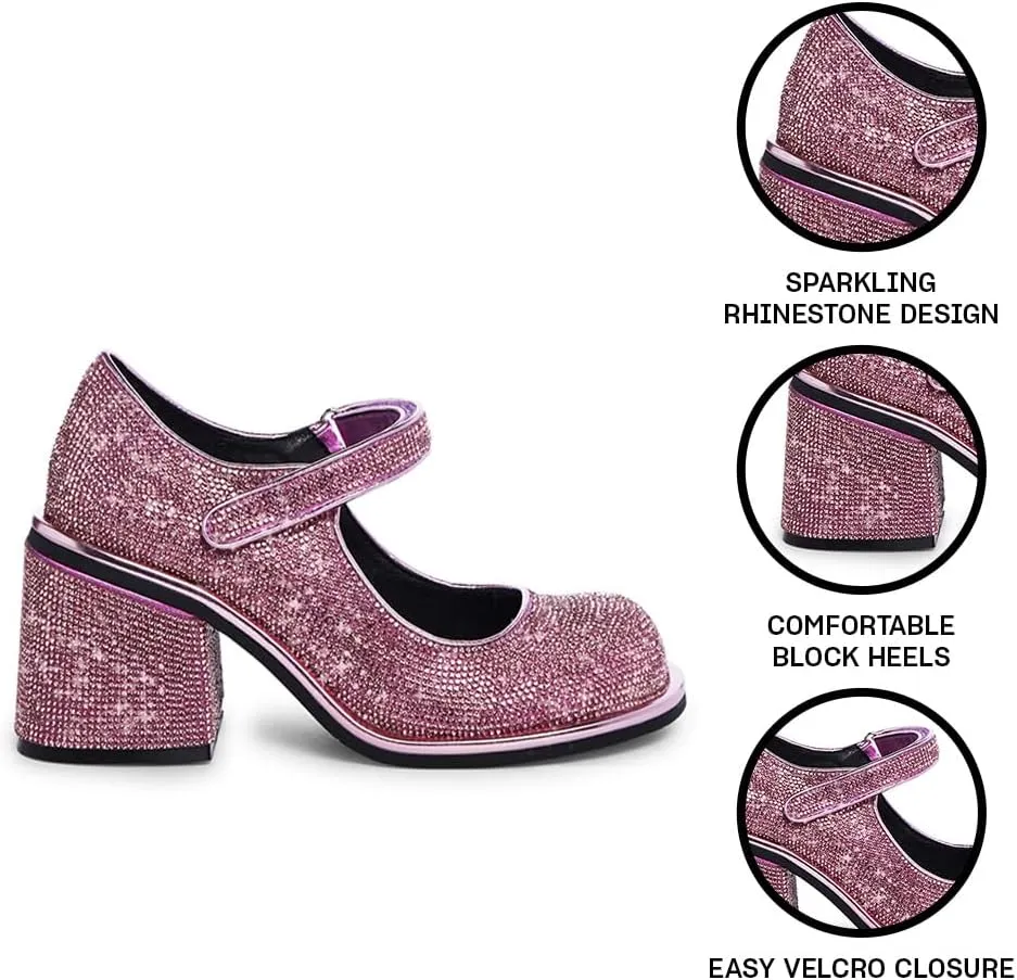 Dolls Kill Desire Me Rhinestone Mary Janes by Sugar Thrillz  Pumps with Sparkling Rhinestones, Block Heels, and Hook-and-Loop Closure, Perfect for Parties and Nights Out