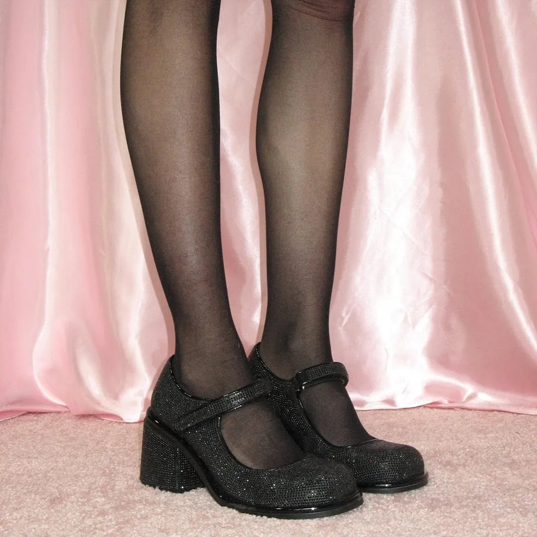 Dolls Kill Desire Me Rhinestone Mary Janes by Sugar Thrillz  Pumps with Sparkling Rhinestones, Block Heels, and Hook-and-Loop Closure, Perfect for Parties and Nights Out