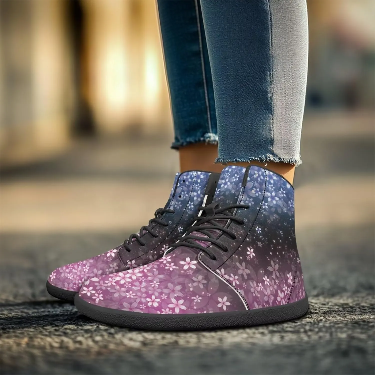 Doojoayie Gothic Barefoot Walking Shoes Women High Top Sneakers PU Leather Shoes