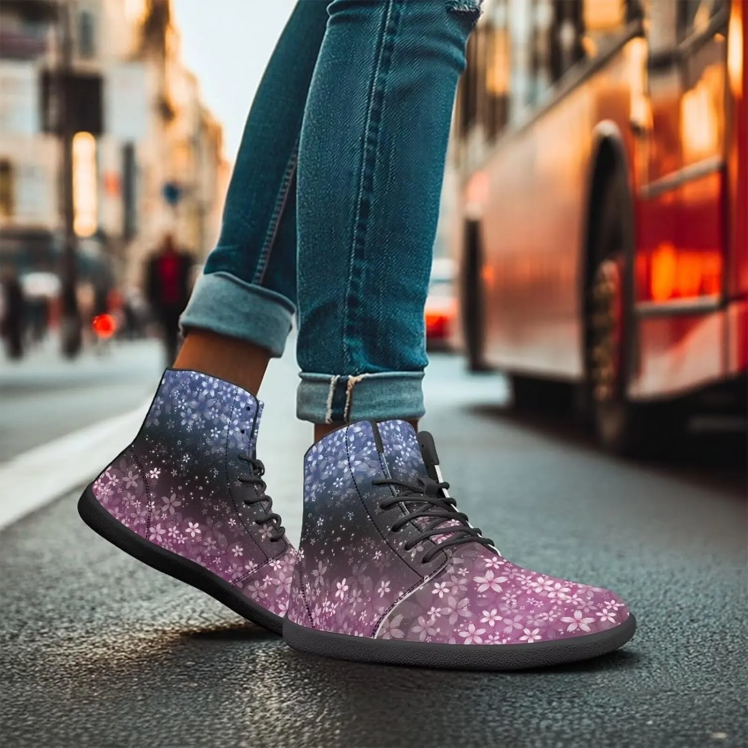 Doojoayie Gothic Barefoot Walking Shoes Women High Top Sneakers PU Leather Shoes