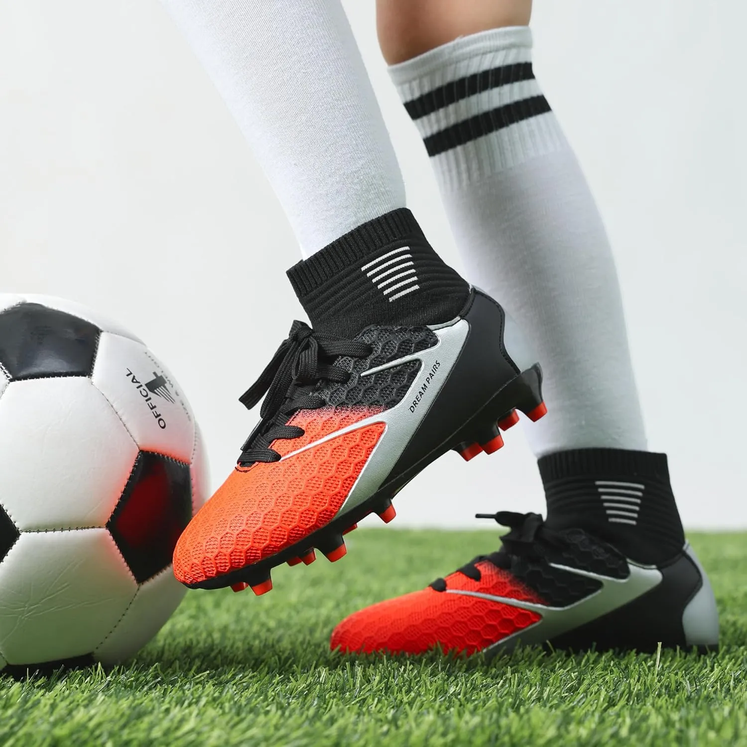 DREAM PAIRS Boys Girls Soccer Cleats Youth Firm Groud Outdoor Sport Athletic High Top Football Shoes for Little/Big Kid