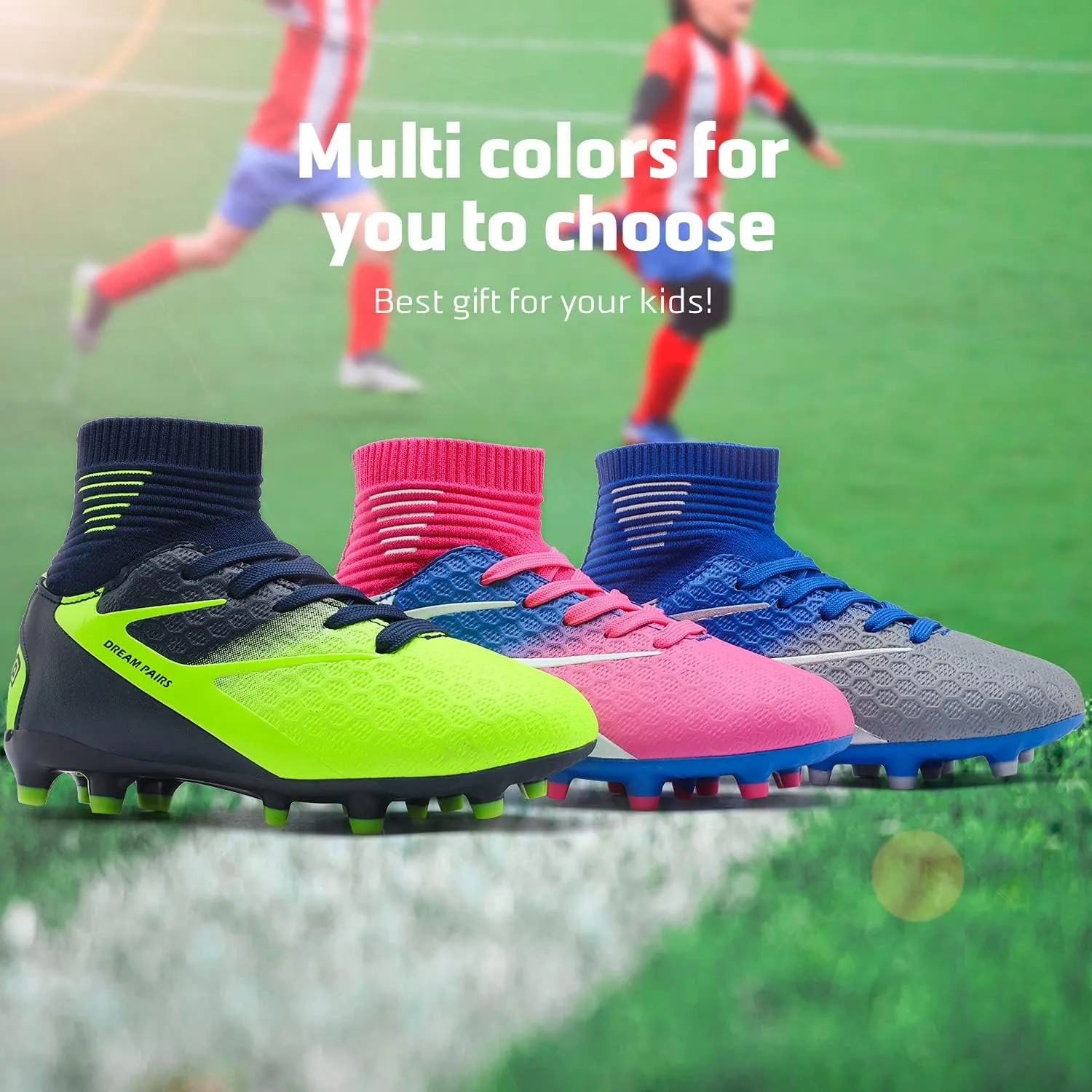 DREAM PAIRS Boys Girls Soccer Cleats Youth Firm Groud Outdoor Sport Athletic High Top Football Shoes for Little/Big Kid