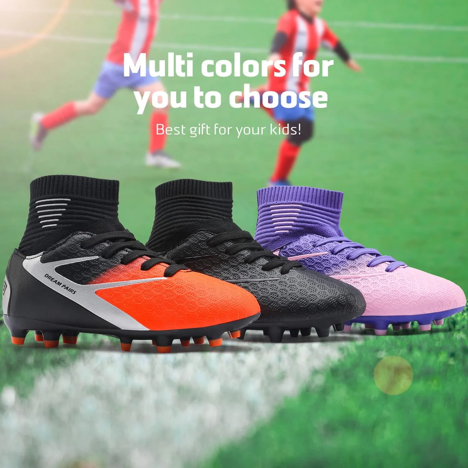 DREAM PAIRS Boys Girls Soccer Cleats Youth Firm Groud Outdoor Sport Athletic High Top Football Shoes for Little/Big Kid