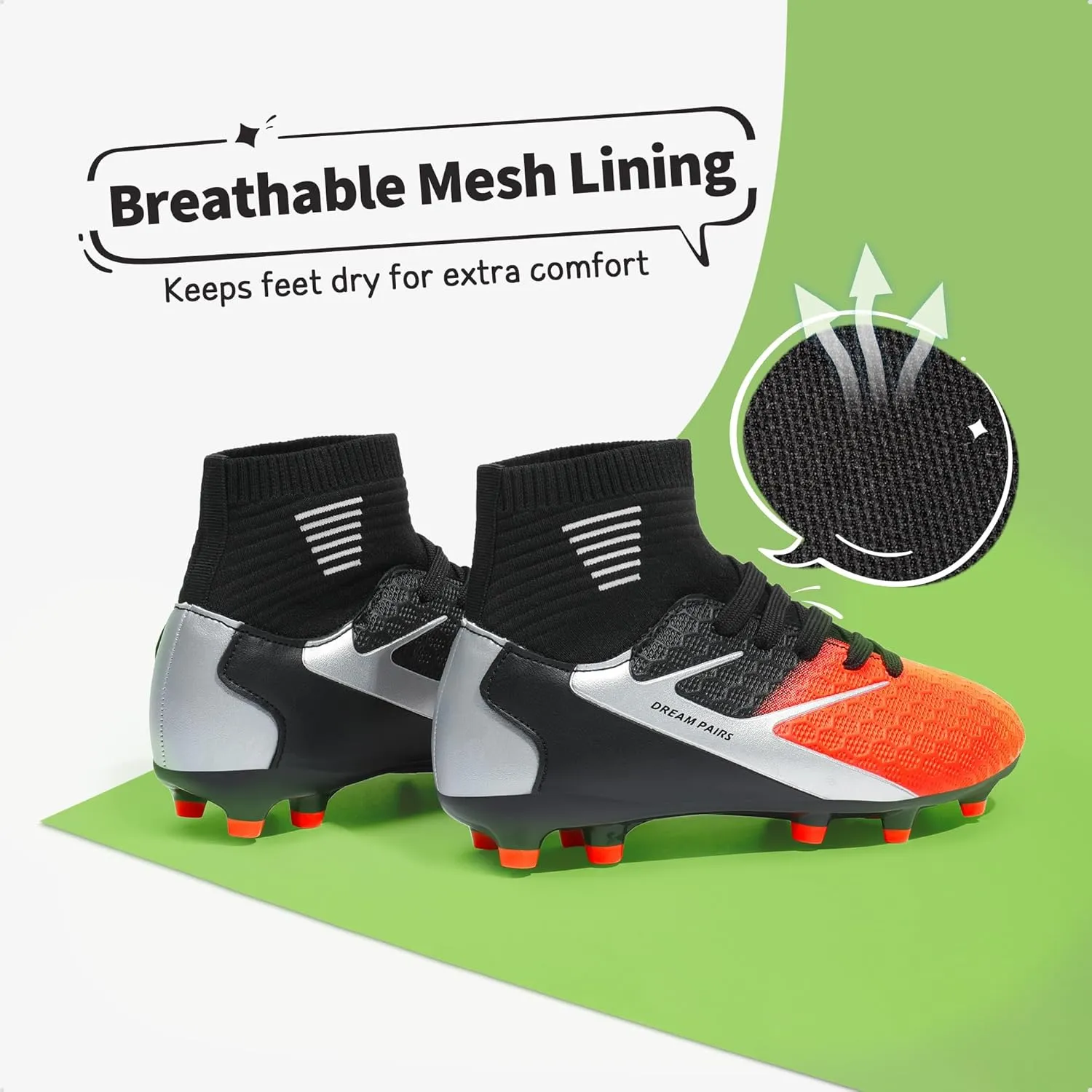DREAM PAIRS Boys Girls Soccer Cleats Youth Firm Groud Outdoor Sport Athletic High Top Football Shoes for Little/Big Kid