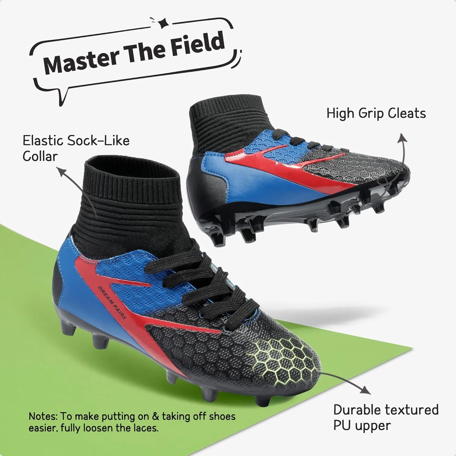 DREAM PAIRS Boys Girls Soccer Cleats Youth Firm Groud Outdoor Sport Athletic High Top Football Shoes for Little/Big Kid