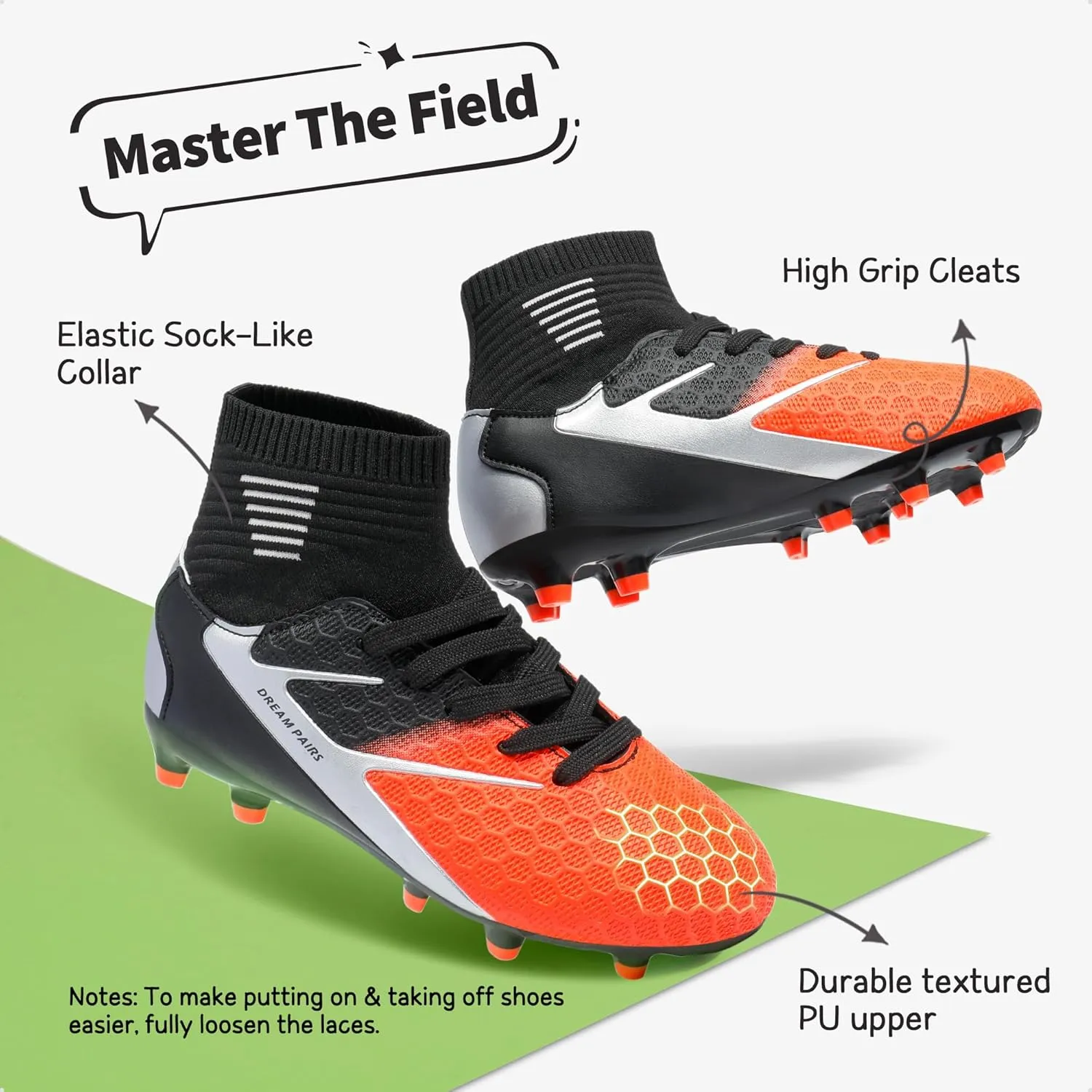DREAM PAIRS Boys Girls Soccer Cleats Youth Firm Groud Outdoor Sport Athletic High Top Football Shoes for Little/Big Kid