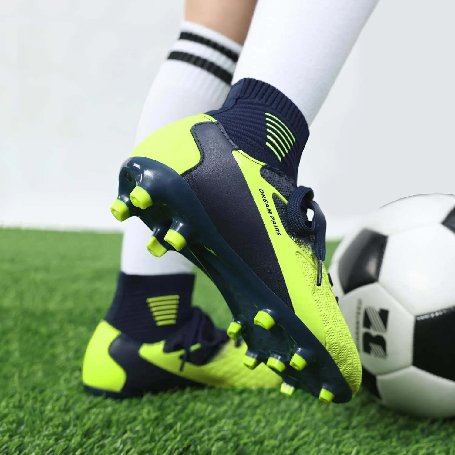 DREAM PAIRS Boys Girls Soccer Cleats Youth Firm Groud Outdoor Sport Athletic High Top Football Shoes for Little/Big Kid