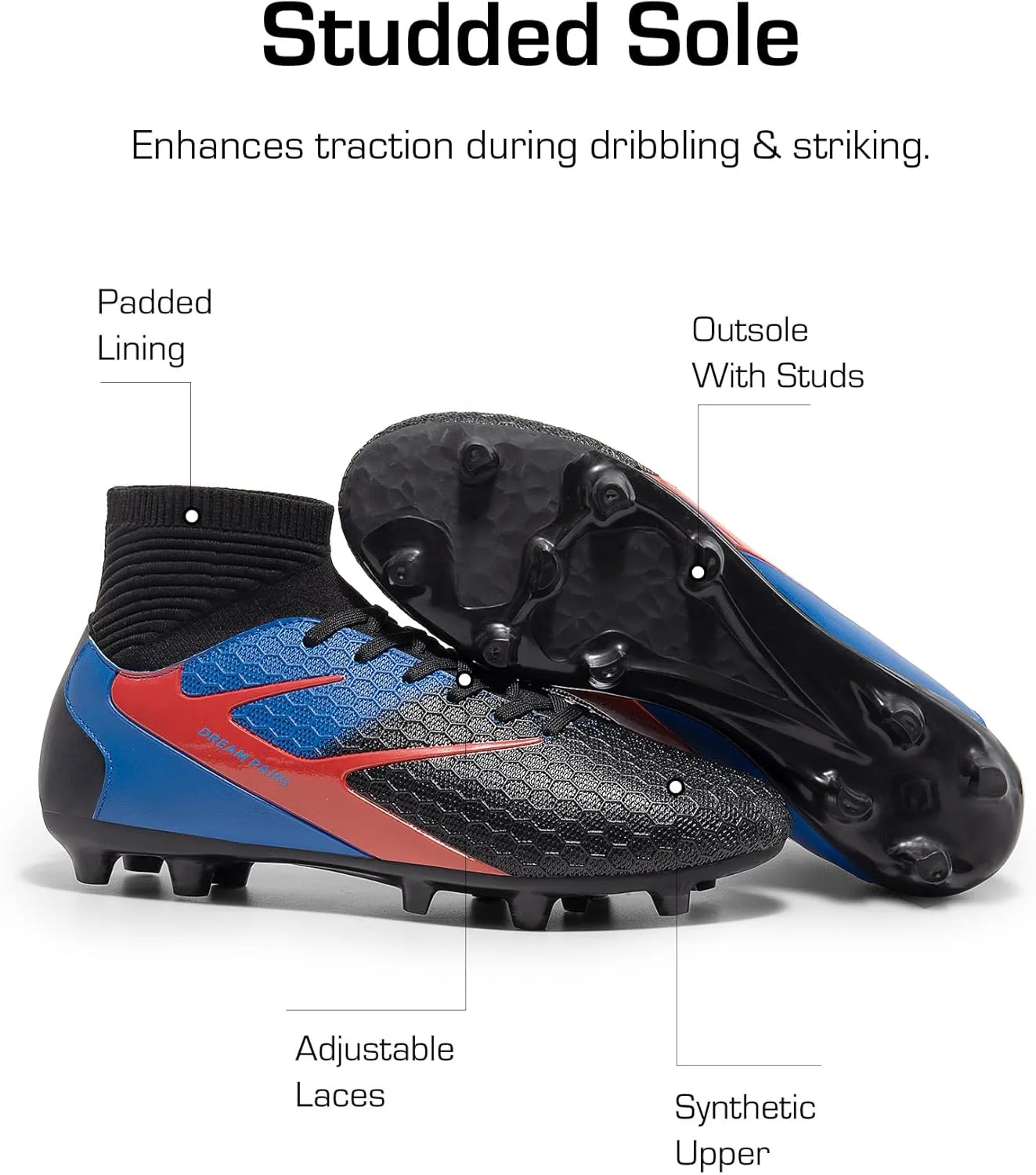 DREAM PAIRS Men's High Tops Lace Up Soccer Cleats, Lightweight Professional Athletic Football Cleats Mens Athletic Shoes for Training Soccer