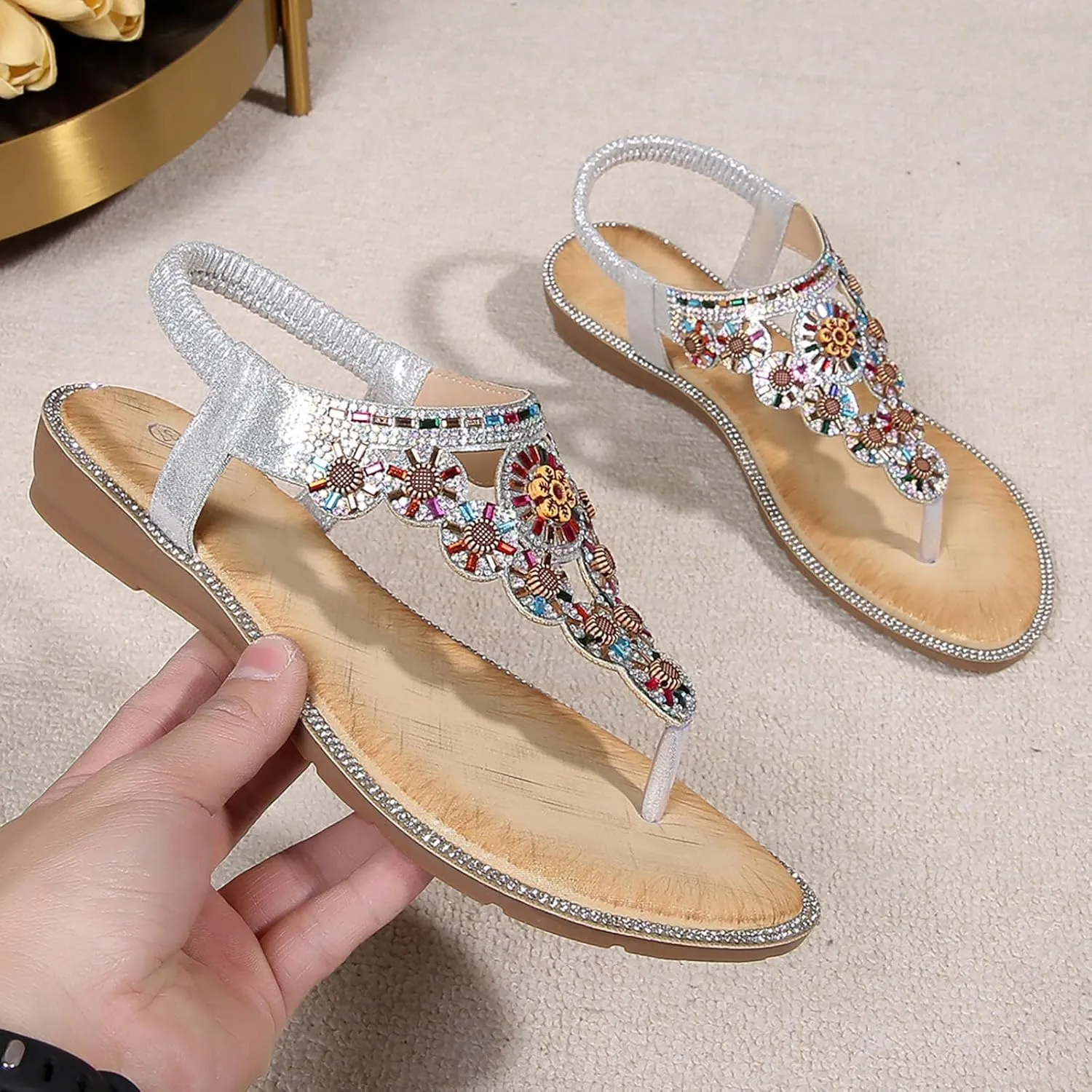 Eduavar Sandals for Women Dressy,Boho Sandals Womens Sandals Low Wedges Peep Toe Wrapped Sexy Cute Diamond Dressy Sandals