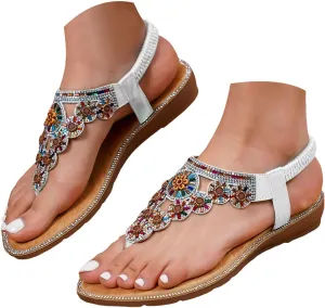 Eduavar Sandals for Women Dressy,Boho Sandals Womens Sandals Low Wedges Peep Toe Wrapped Sexy Cute Diamond Dressy Sandals