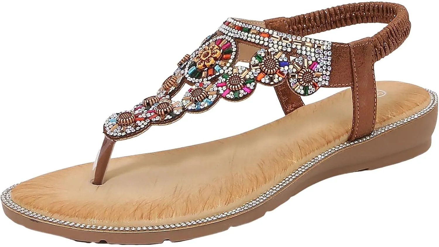 Eduavar Sandals for Women Dressy,Boho Sandals Womens Sandals Low Wedges Peep Toe Wrapped Sexy Cute Diamond Dressy Sandals