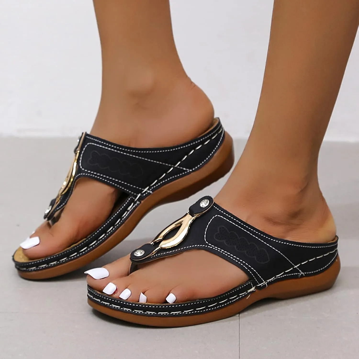 Eduavar Sandals Women Comfortable, Womens Sandals Casual Retro Open Toe Sandals Flip Flops Summer Beach Sandals Slippeprs