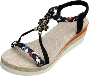 Eduavar Sandals Women Open Toe Buckle Ankle Strap Espadrilles Flatform Wedge Casual Sandal for Dressy Casual Summers Beach