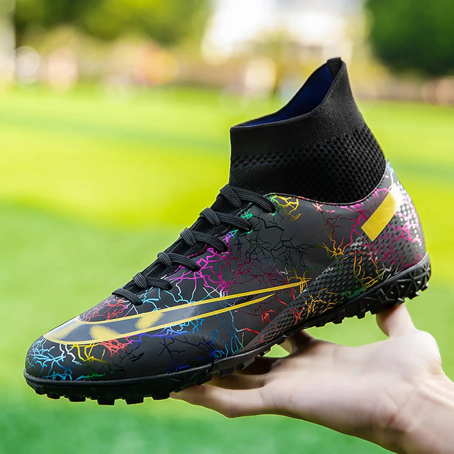 Eliogn Men's Turf Soccer Cleats Youth Athletic Firm Ground High-Top Football Boots