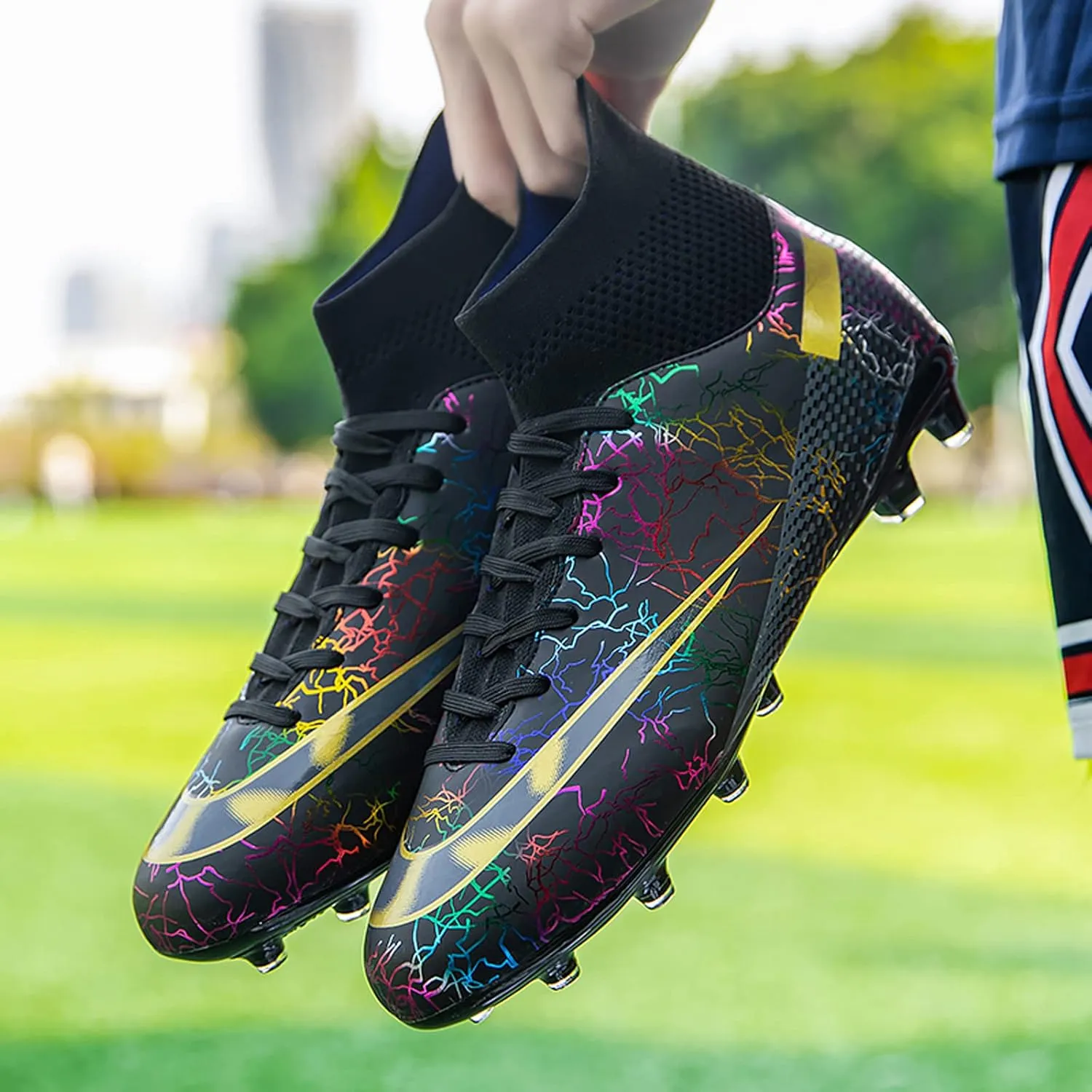 Eliogn Men's Turf Soccer Cleats Youth Athletic Firm Ground High-Top Football Boots