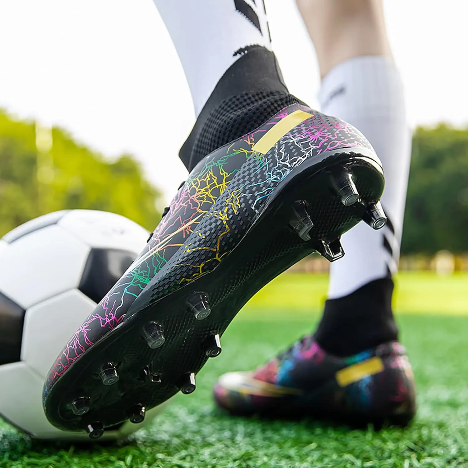 Eliogn Men's Turf Soccer Cleats Youth Athletic Firm Ground High-Top Football Boots