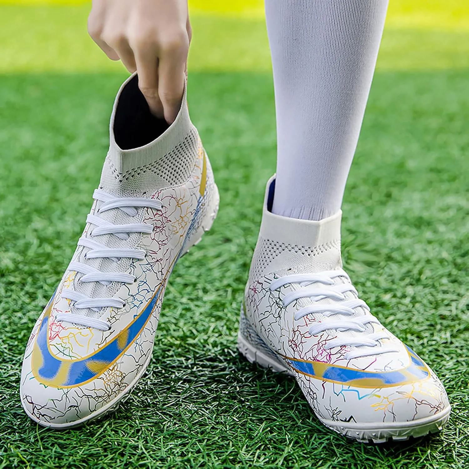 Eliogn Men's Turf Soccer Cleats Youth Athletic Firm Ground High-Top Football Boots