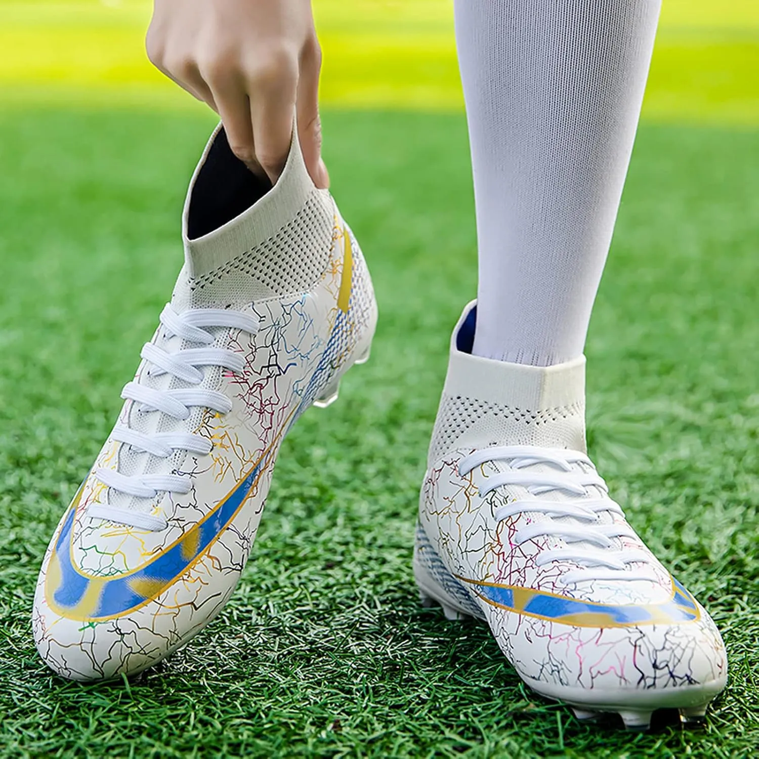 Eliogn Men's Turf Soccer Cleats Youth Athletic Firm Ground High-Top Football Boots