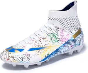 Eliogn Men's Turf Soccer Cleats Youth Athletic Firm Ground High-Top Football Boots