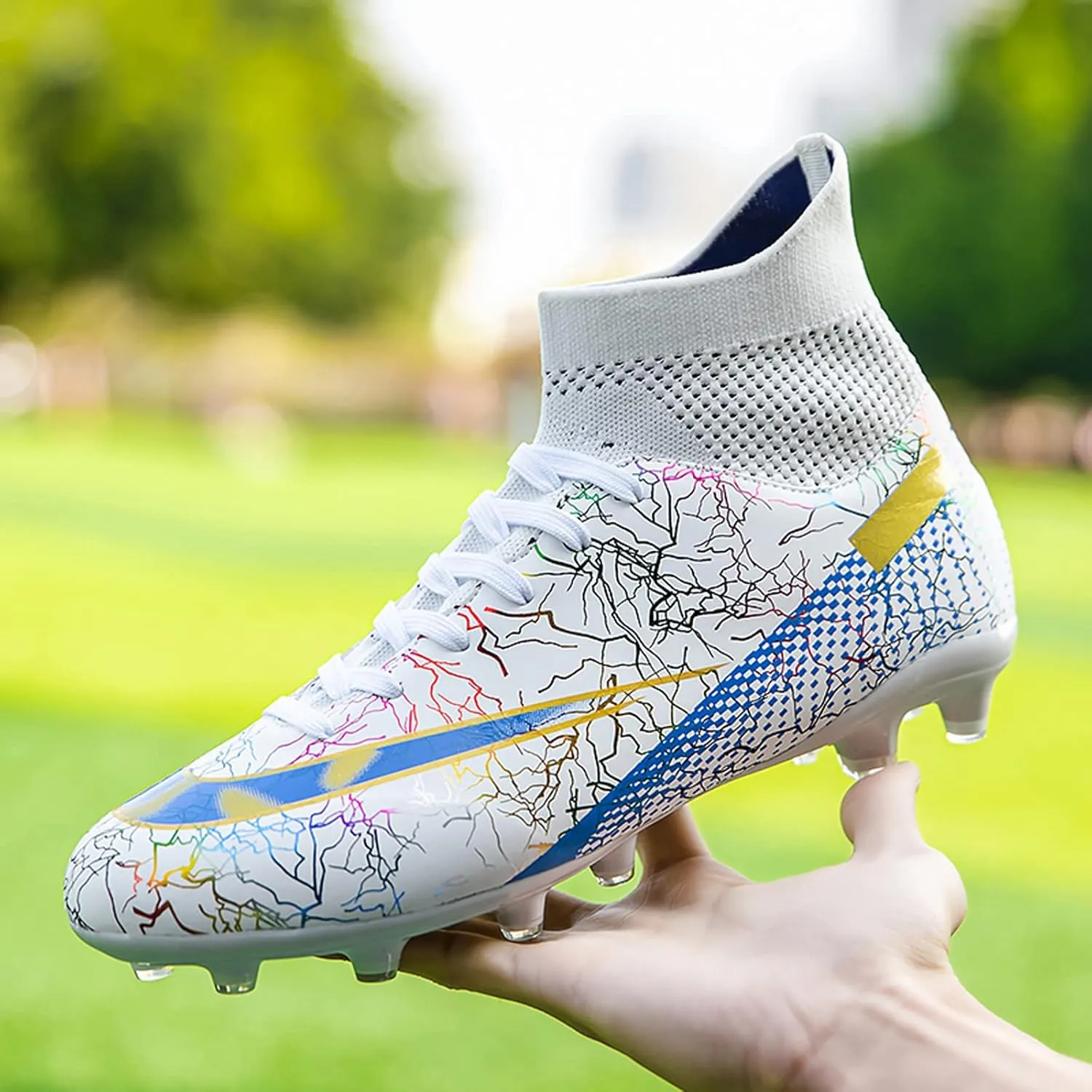 Eliogn Men's Turf Soccer Cleats Youth Athletic Firm Ground High-Top Football Boots