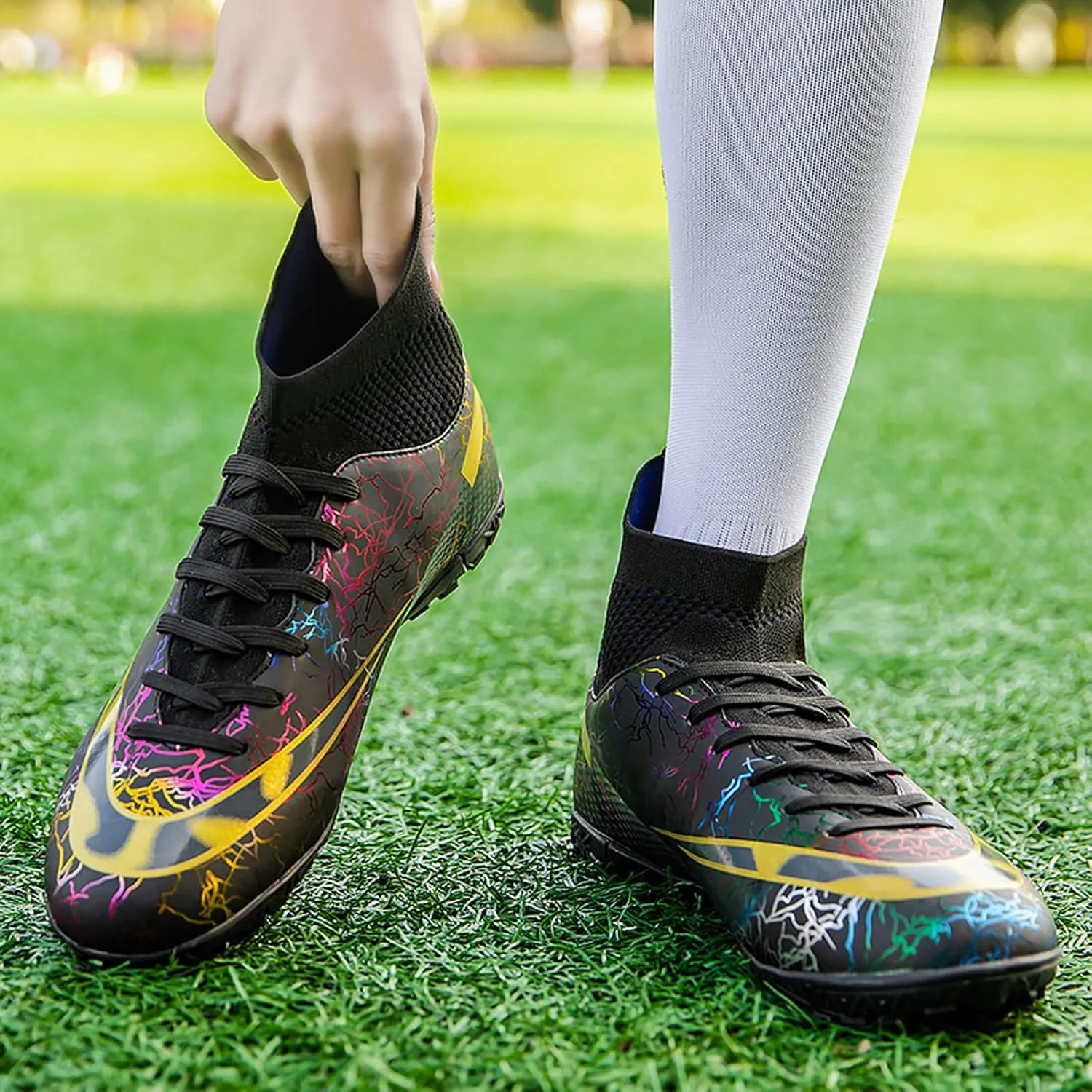 Eliogn Men's Turf Soccer Cleats Youth Athletic Firm Ground High-Top Football Boots
