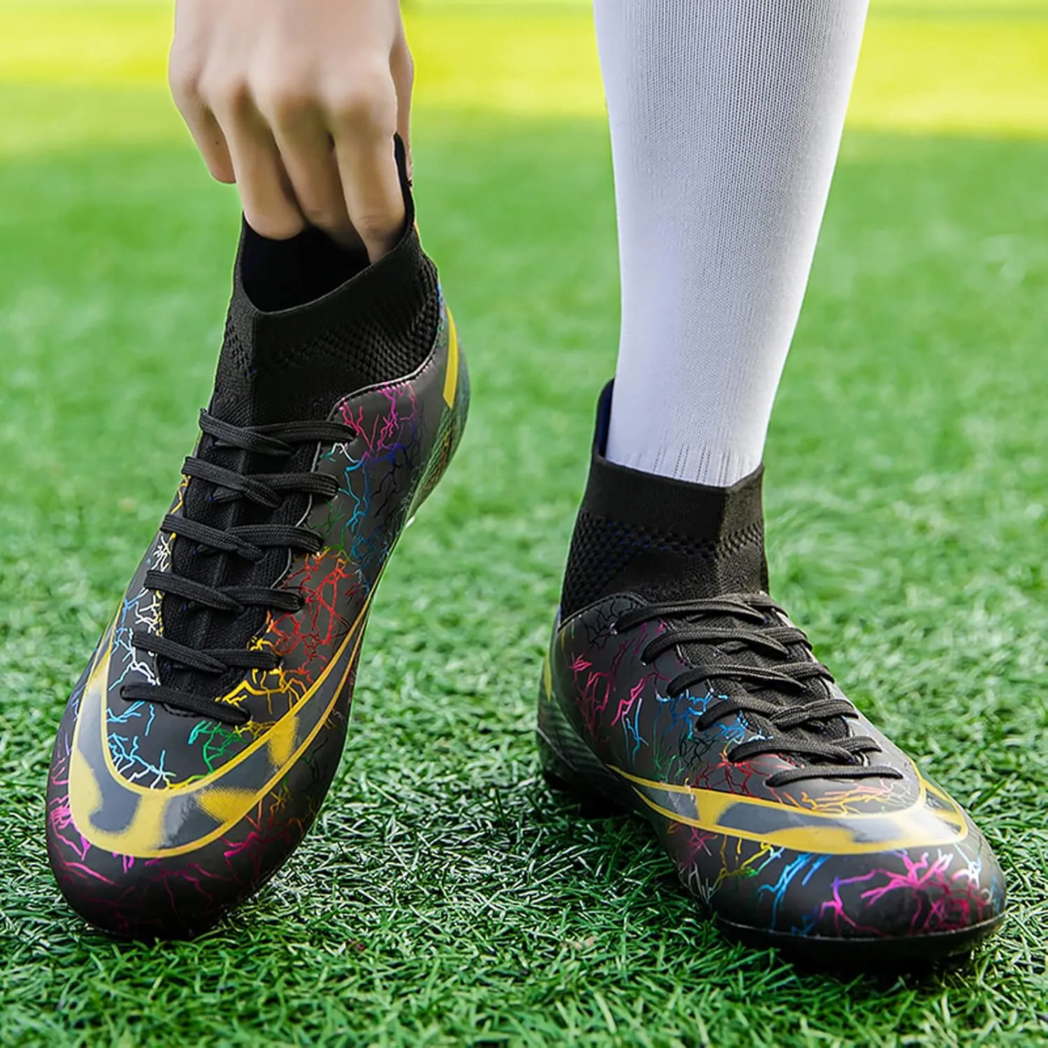 Eliogn Men's Turf Soccer Cleats Youth Athletic Firm Ground High-Top Football Boots