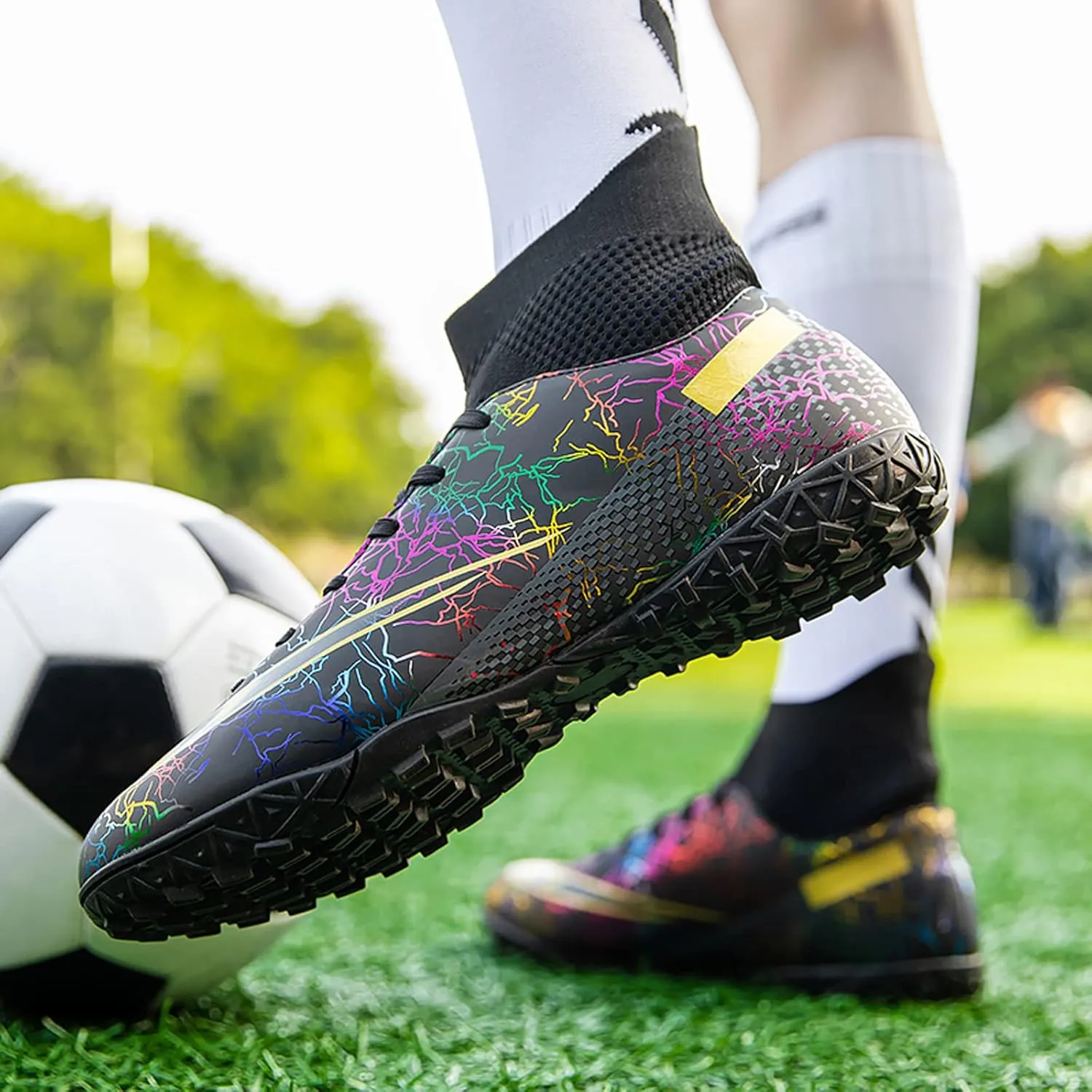 Eliogn Men's Turf Soccer Cleats Youth Athletic Firm Ground High-Top Football Boots