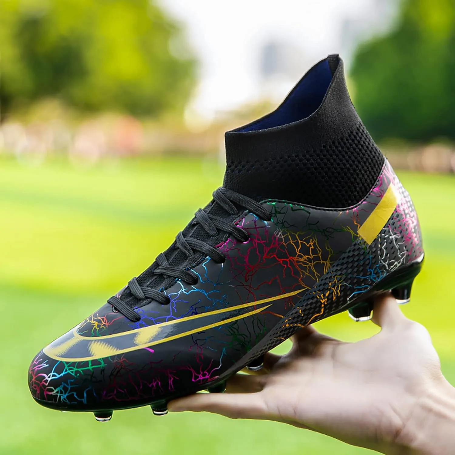 Eliogn Men's Turf Soccer Cleats Youth Athletic Firm Ground High-Top Football Boots