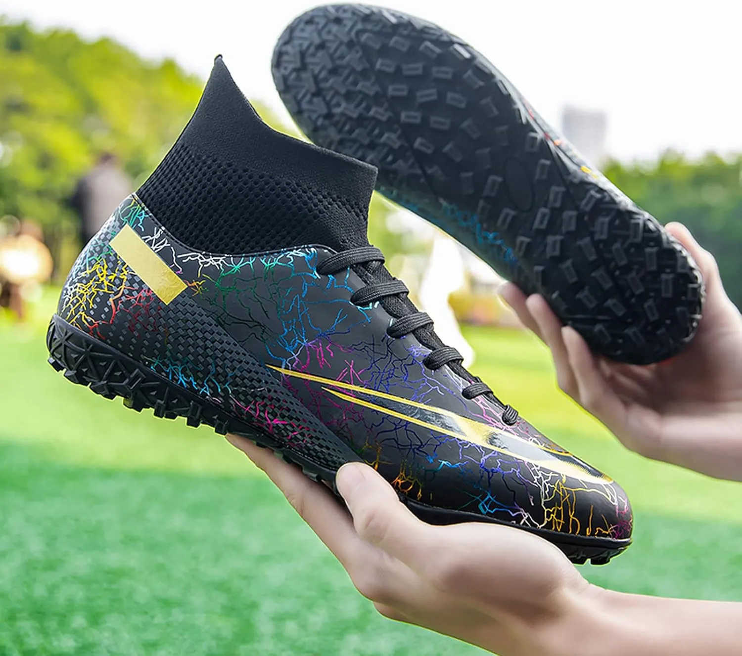 Eliogn Men's Turf Soccer Cleats Youth Athletic Firm Ground High-Top Football Boots