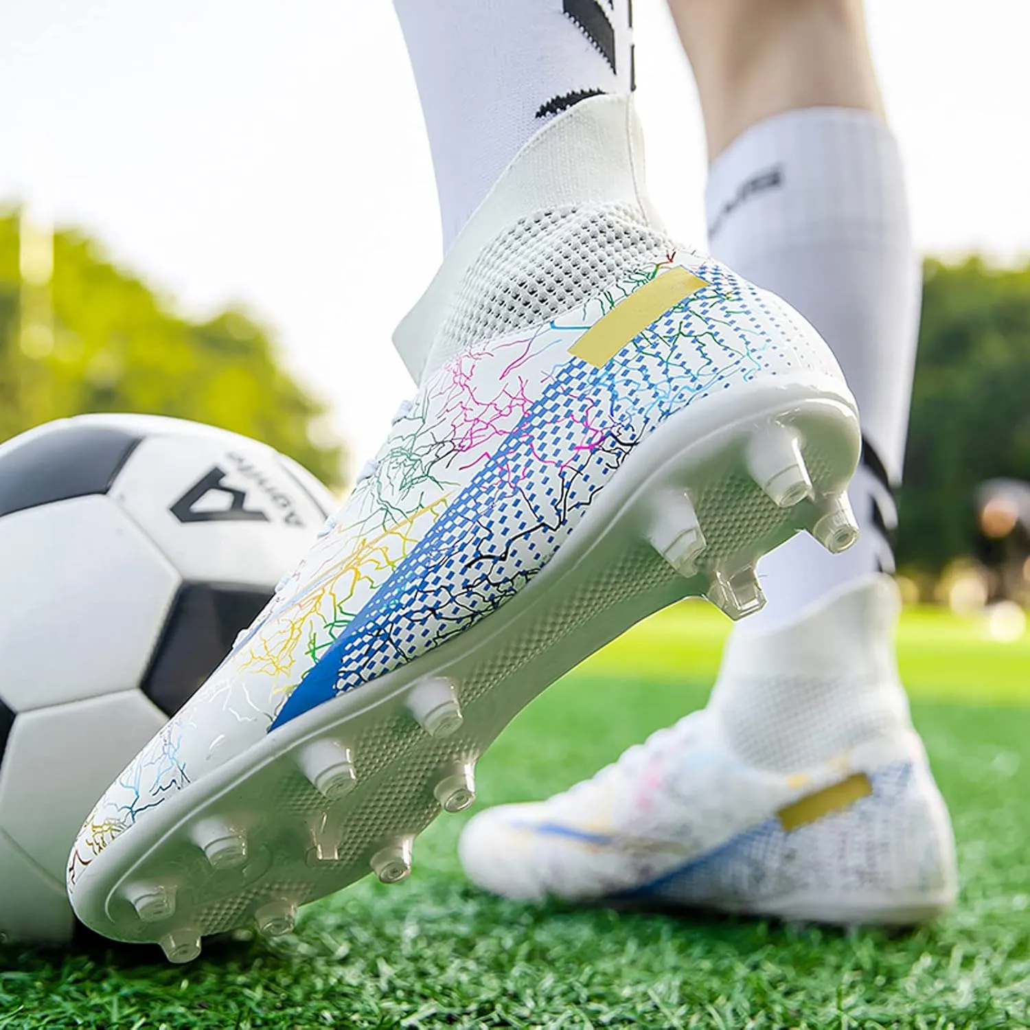 Eliogn Men's Turf Soccer Cleats Youth Athletic Firm Ground High-Top Football Boots