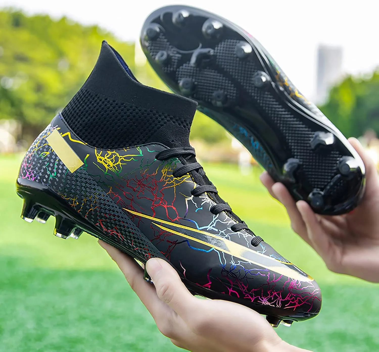 Eliogn Men's Turf Soccer Cleats Youth Athletic Firm Ground High-Top Football Boots