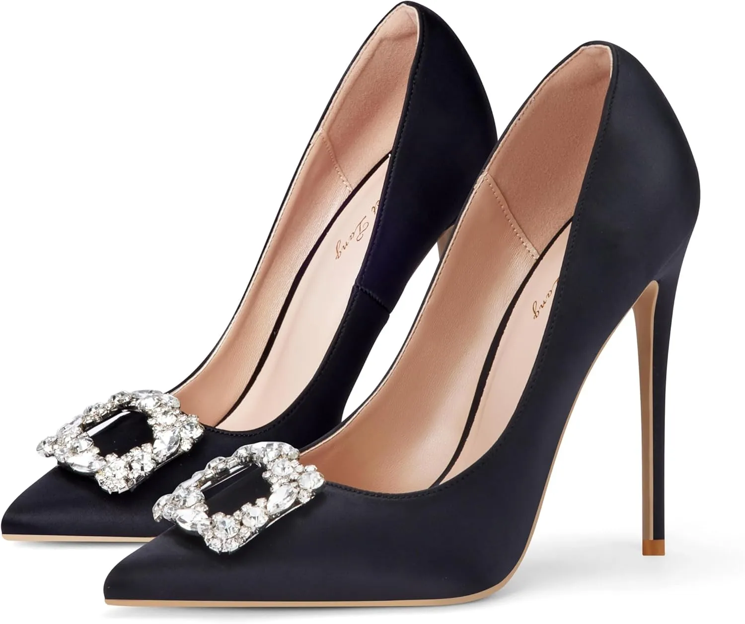Elisabet Tang Women's High Heels,4.72 Inch Satin Glitter Rhinestone Stiletto Pumps for Women Sexy Closed Pointed Toe Heels Elegant Versatile Wedding Bridal Party Dress Shoes