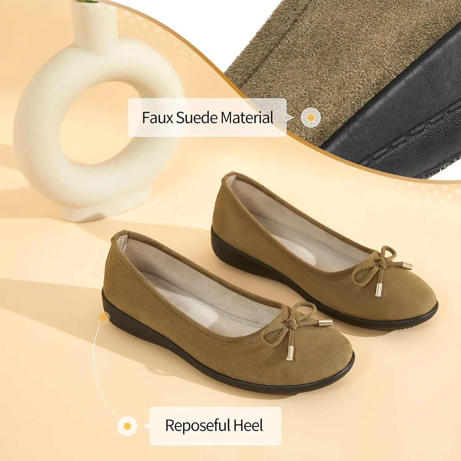 Eydram Women's Flats with Bowknot,Faux Suede Womens Dress Shoes,Round Toe Ballet Flats