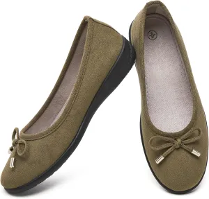 Eydram Women's Flats with Bowknot,Faux Suede Womens Dress Shoes,Round Toe Ballet Flats