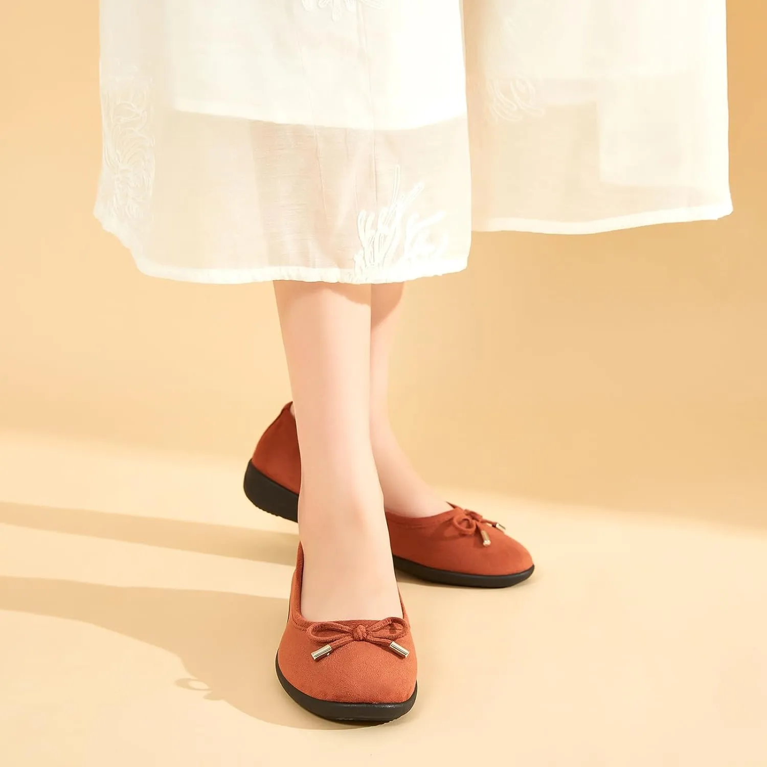 Eydram Women's Flats with Bowknot,Faux Suede Womens Dress Shoes,Round Toe Ballet Flats