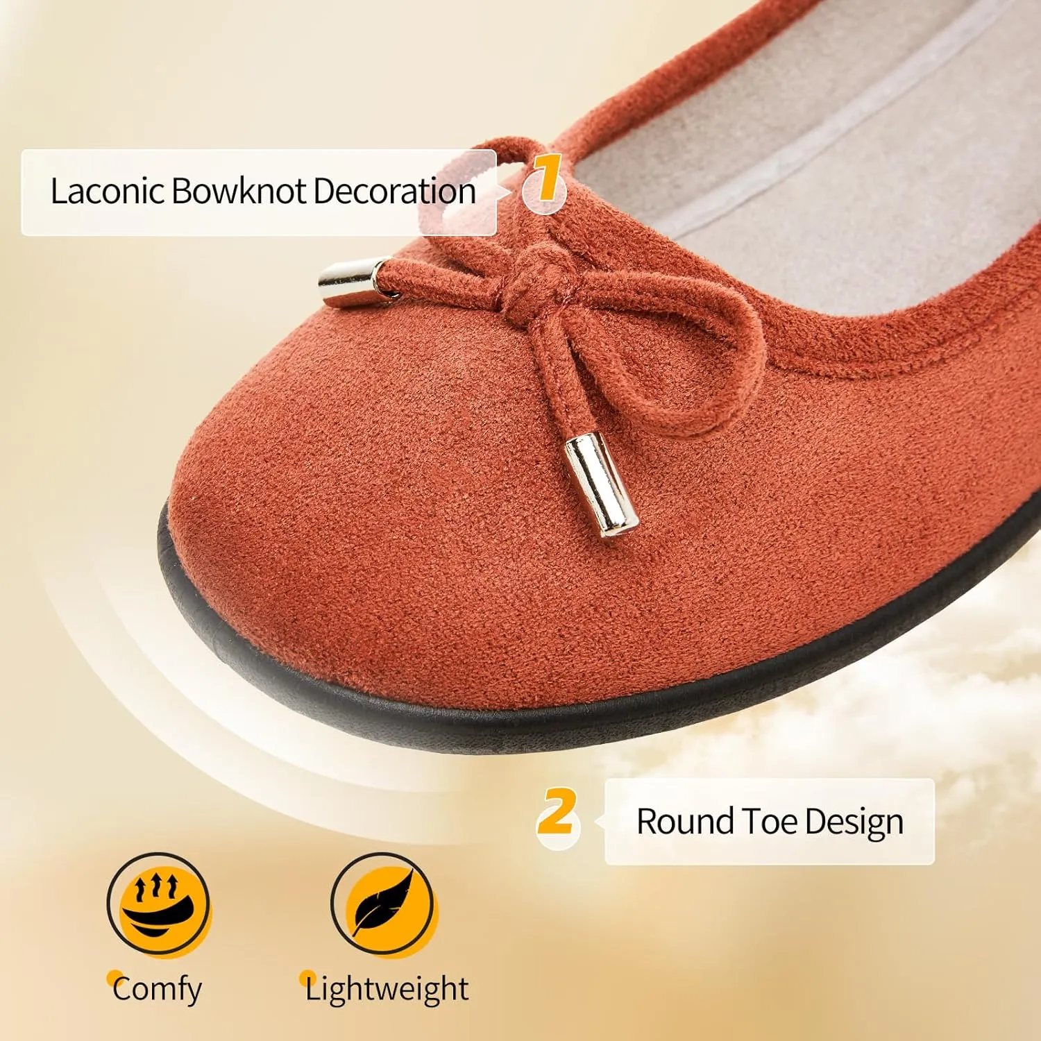 Eydram Women's Flats with Bowknot,Faux Suede Womens Dress Shoes,Round Toe Ballet Flats