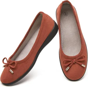 Eydram Women's Flats with Bowknot,Faux Suede Womens Dress Shoes,Round Toe Ballet Flats