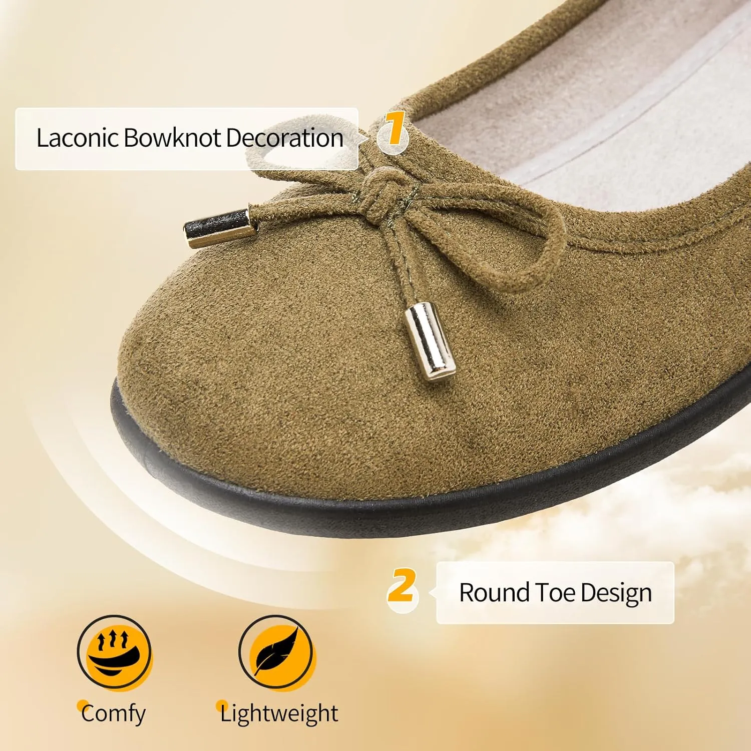 Eydram Women's Flats with Bowknot,Faux Suede Womens Dress Shoes,Round Toe Ballet Flats