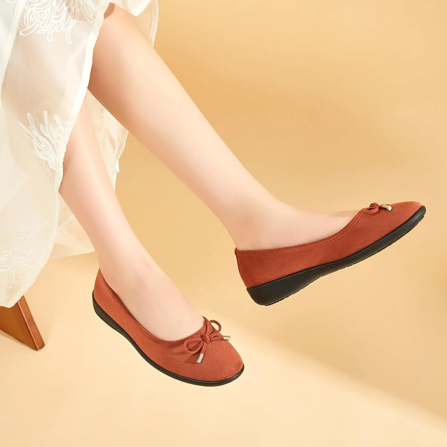 Eydram Women's Flats with Bowknot,Faux Suede Womens Dress Shoes,Round Toe Ballet Flats